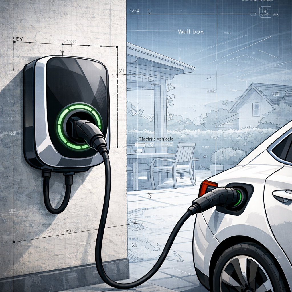 Wallbox domestica per ricarica auto elettrica installata a parete in garage